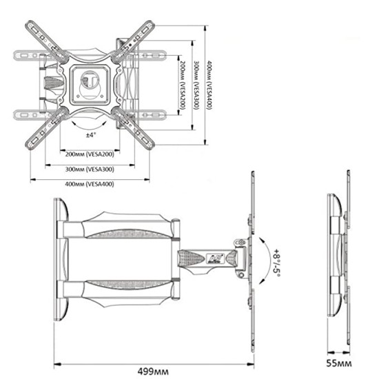 P4 Full Motion Cantilever Mount for 32 inch to 55 inch LED, LCD, Plasma TV 